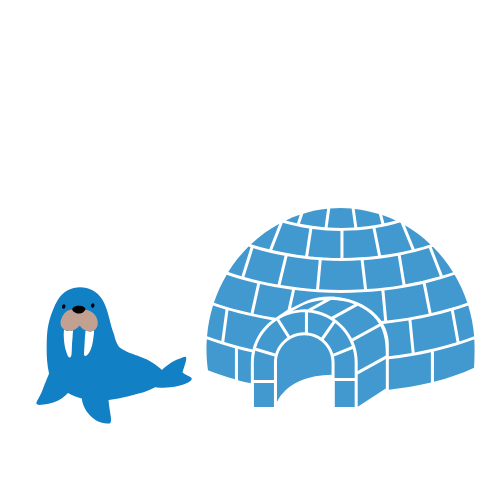Illustration of a seal next to an igloo for website theme or children’s educational content
