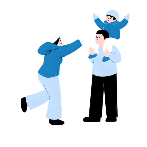 family enjoying in the snow for children’s content