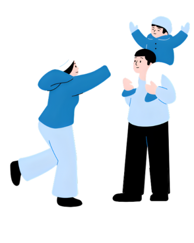 family enjoying in the snow for children’s content